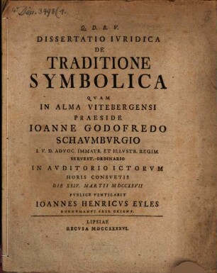 Dissertatio iuridica de traditione symbolica
