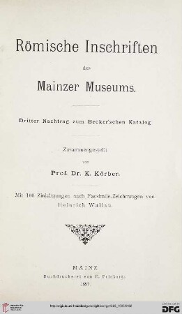 4: Römische Inschriften des Mainzer Museums : Dritter Nachtrag zum Becker´schen Katalog, [3]