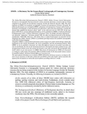 OWID - A dictionary net for corpus-based lexicography of contemporary German