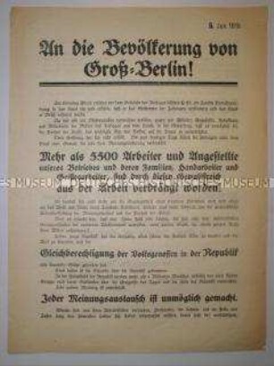 Propagandaflugblatt der Beschäftigten des Ullstein-Verlages gegen die Besetzung durch den Spartakus-Bund