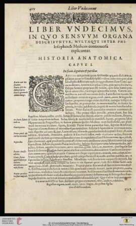 Liber undecimus: In quo sensuum organa describuntur, multaque inter philosophos & medicos controuersa explicantur
