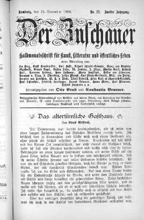 Das altertümliche Gasthaus. Von Ernst Altkirch.