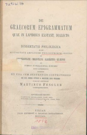 De Graecorum epigrammatum quae in lapidibus exstant, dialecto