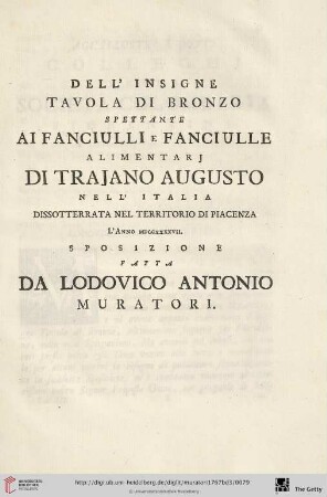 Dell‘ insigne tavola di Bronzo spettante ai fanciulli e fanciulle […]