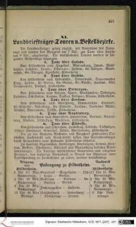 XI. Landbriefträger-Touren u. Bestellbezirke.