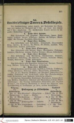 XI. Landbriefträger-Touren u. Bestellbezirke.
