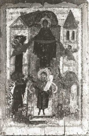 Gottesmutter Schutz und Schirm : Gottesmutter Schutz und Schirm. Ikonenmalerei; 66,2 x 43,6 cm (1301/1350). Moskau: Tretjakow-Galerie