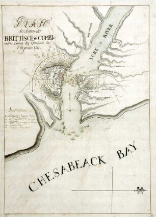 WHK 29 Nordamerikanische Kriege von 1775-1782: Plan der Positionen der britischen und amerikanisch-französischen Armee bei Yorktown in Virginia, 1781