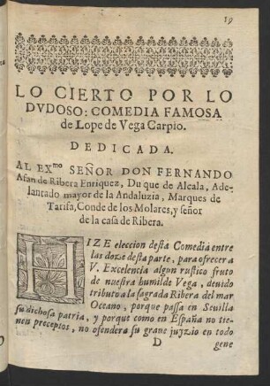 Lo Cierto Por Lo Dudoso: Comedia Famosa de Lope de Vega Carpio.