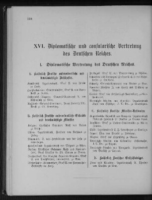 XVI. Diplomatische und consularische Vertretung des Deutschen Reiches.