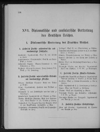 XVI. Diplomatische und consularische Vertretung des Deutschen Reiches.