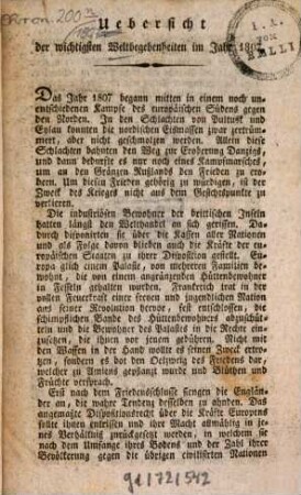 Übersicht der wichtigsten Weltbegebenheiten im Jahre .... 1807