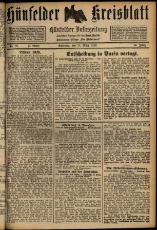 Dritte Ausgabe vom Samstag, den 30. März 1929.