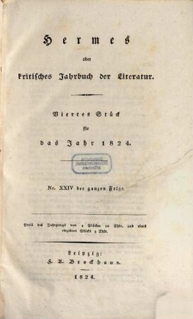 Hermes oder kritisches Jahrbuch der Literatur. 1824,4