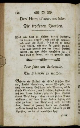 Des Hors d´oeuvres Sées. Die trockenen Voreßen.