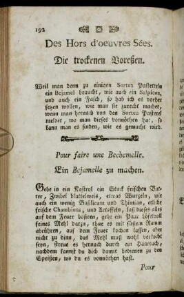 Des Hors d´oeuvres Sées. Die trockenen Voreßen.