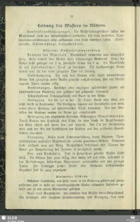 Leitung des Wassers in Röhren