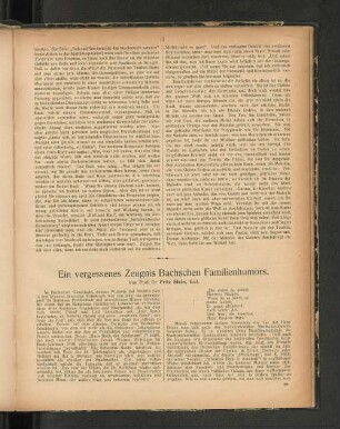 Ein vergessenes Zeugnis Bachschen Familienhumors. Von Prof. Dr. Fritz Stein, Kiel.