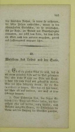 III. Wohlseyn des Leibes und der Seele