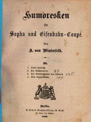 Humoresken für Sopha und Eisenbahn-Coupé : Von A. von Winterfeld. 2