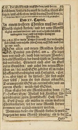 Cap. XV. In einem wahren Christen muß der alte Mensch täglich sterben, ...