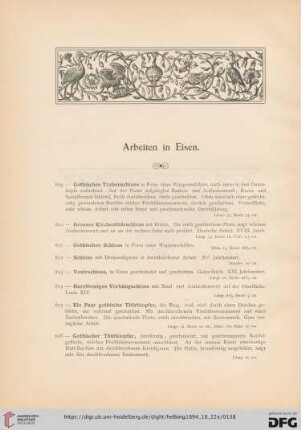 Arbeiten in Eisen (Nr. 609 - 868)