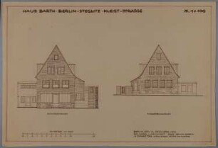Berlin-Steglitz: Brentanostraße 68, Haus Barth, Garten- und Straßenansicht im Maßstab 1.100