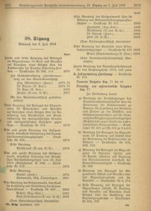 38. Sitzung, Mittwoch den 2. Juli 1919