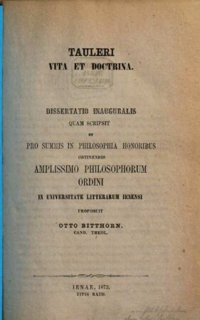 Tauleri vita et doctrina