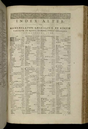 Index Alter, Nomenclator Animalium Et Rerum Variarum, Ex Quibus Hieroglyphica Collecta Et Contexta Sunt.