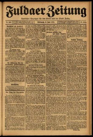 Erste Ausgabe vom Mittwoch, den 15. Juni 1921.