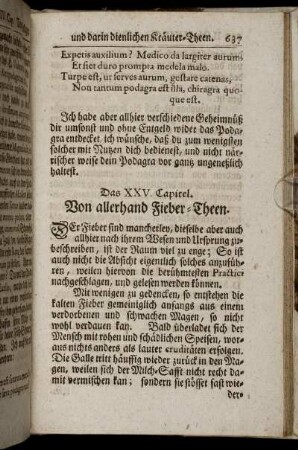 Das XXV. Capitel. Von allerhand Fieber-Theen.
