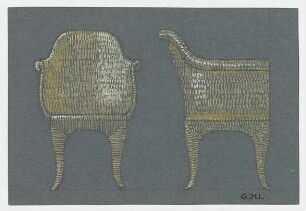 Entwurf eines Korbsitzmöbels : Vorder- und Seitenansicht eines Korbsessels; signiert