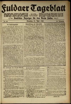 Ausgabe vom Dienstag, den 15. Juni 1920.