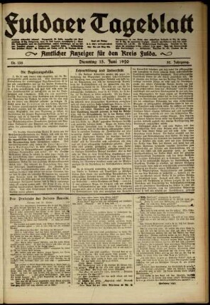 Ausgabe vom Dienstag, den 15. Juni 1920.
