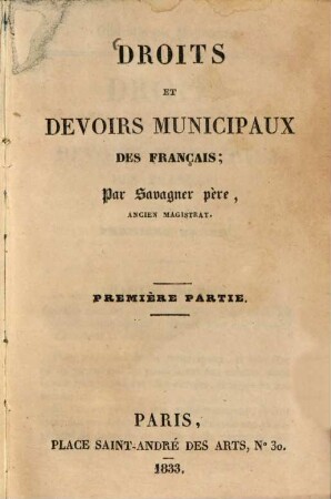 Droits et devoirs municipaux des Français, 5,1. (1833). - 108 S.