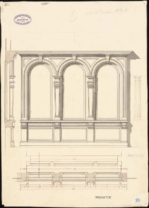 Neues Theater (Oper), Frankfurt/Main: Fassadendetail mit Fenstern: Ansicht und Schnitte 1:10