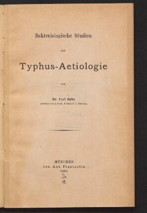 Bakteriologische Studien zur Typhus-Aetiologie