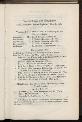 Verzeichniss der Mitglieder der Deutschen Entomologischen Gesellschaft
