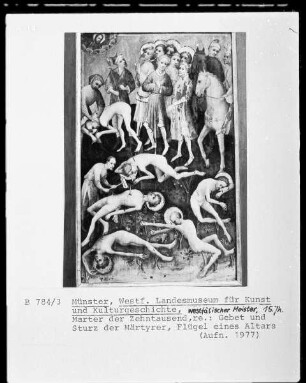 Zwei Flügel eines Altars, die Marter der Zehntausend — Gebet und Sturz der Märtyrer