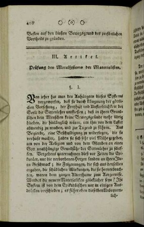III. Artikel. Prüfung des Moralsystems der Materialisten.