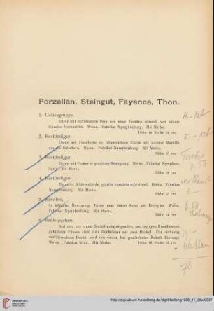 Porzellan, Steingut, Fayence, Thon (Nr. 1-29)