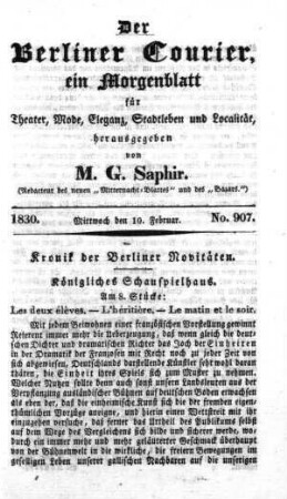 No. 907, Mittwoch den 10. Februar 1830