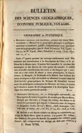 Bulletin universel des sciences et de l'industrie. Section 6, Bulletin des sciences géographiques. 18. 1829