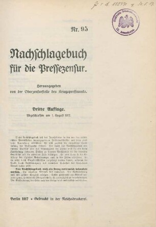 Nachschlagebuch für die Pressezensur