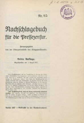 Nachschlagebuch für die Pressezensur