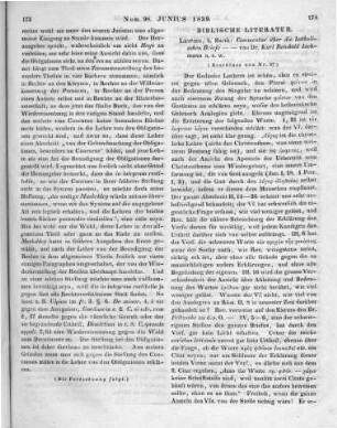 Jachmann, K. R.: Commentar über die katholischen Briefe mit genauer Berücksichtigung der neuesten Auslegungen. Leipzig: Barth 1838 (Beschluss von Nr. 97)