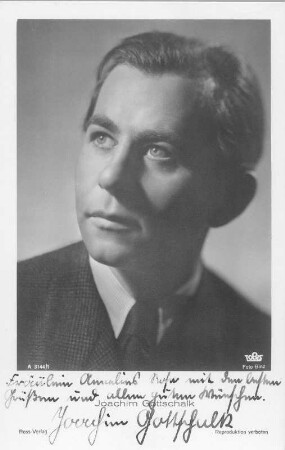 Porträt Joachim Gottschalk. Fotografie (Weltpostkarte mit Autograph), nach 1938