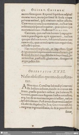 Observatio XXXI. Nasus abscissus quomodo restitutus
