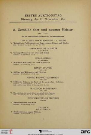 A. Gemälde alter und neuerer Meister (Nr. 1-90)